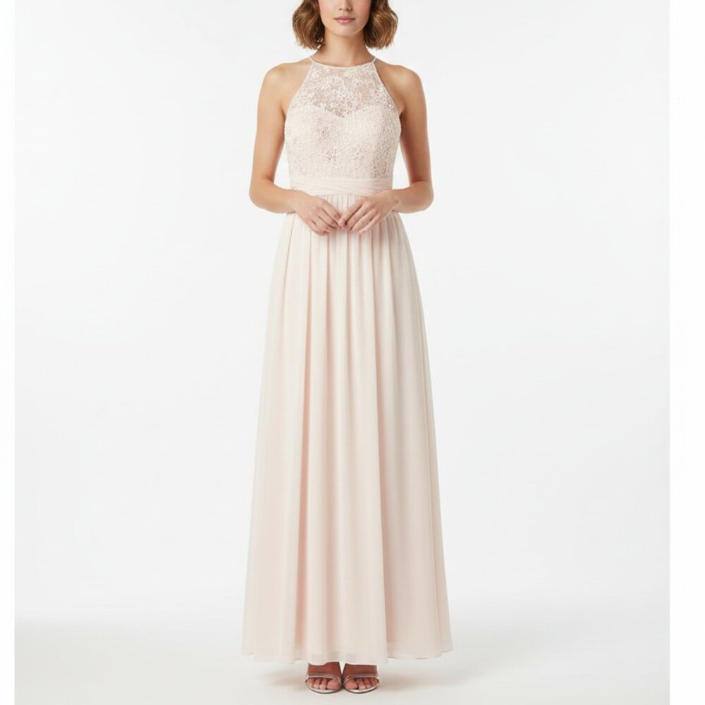 Forever New Women' Dress long Lace beaded bodice Chiffon Pink 2 formal wedding
